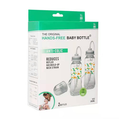 Hands-Free Baby Bottle - Anti-Colic Nursing System 9 oz Baby Bottle with Fast Flow Nipple/Teat 3m+ with Tube Straw Feeding System for Toddler (2 Bottles - Dinosaur)