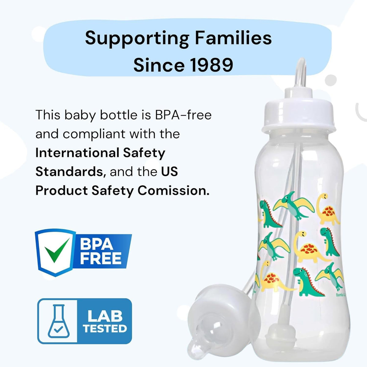Hands-Free Baby Bottle - Anti-Colic Nursing System 9 oz Baby Bottle with Fast Flow Nipple/Teat 3m+ with Tube Straw Feeding System for Toddler (2 Bottles - Dinosaur)