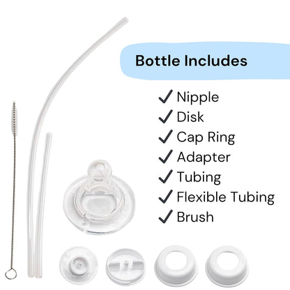 Hands-Free Baby Bottle - Anti-Colic Nursing System 9 oz Baby Bottle with Fast Flow Nipple/Teat 3m+ with Tube Straw Feeding System for Toddler (2 Bottles - Dinosaur)